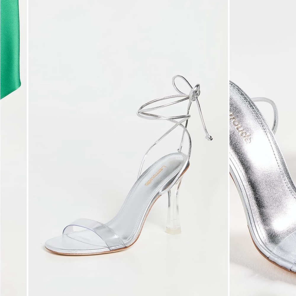 Larroude Silver Lucite Heel Ankle-Tie Sandals